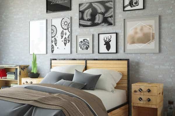 Arrange some piece of art on the bed back  wall